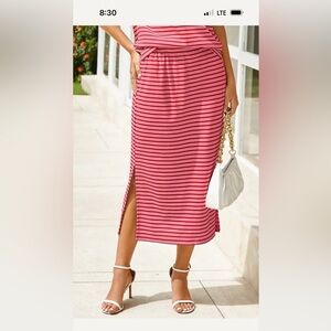 Elegant Pink Striped Midi Skirt